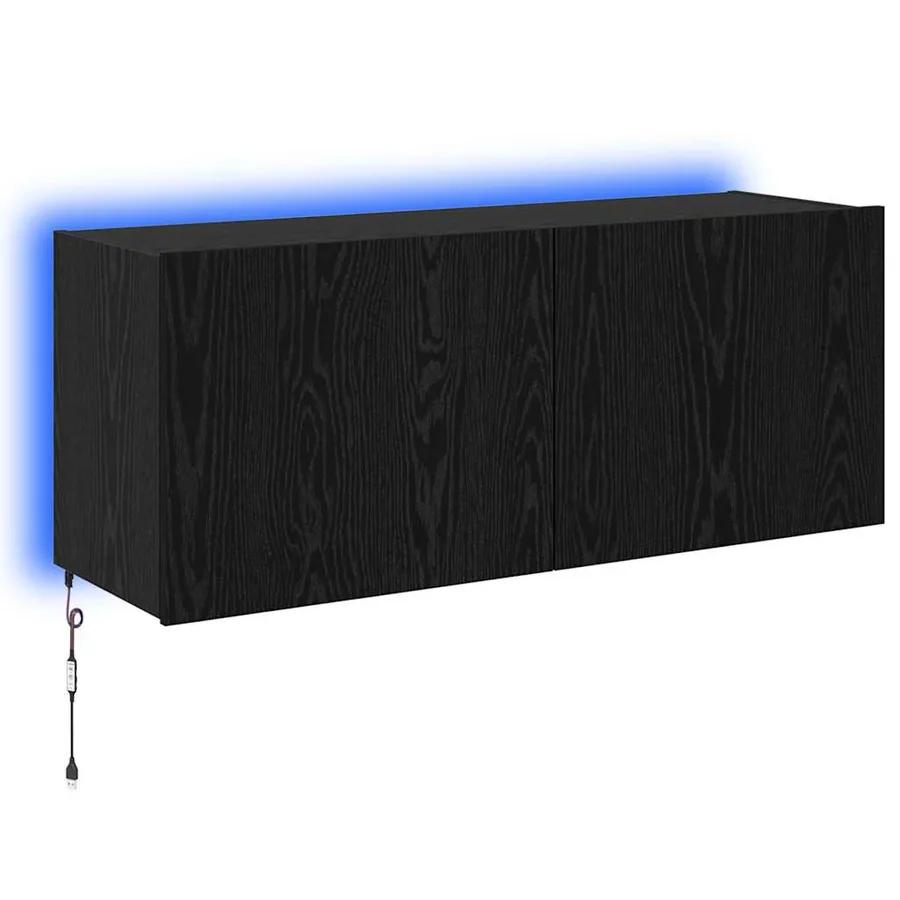 Meuble TV mural Chêne noir 100 x 35 x 41 cm Bois d'ingénierie - 2