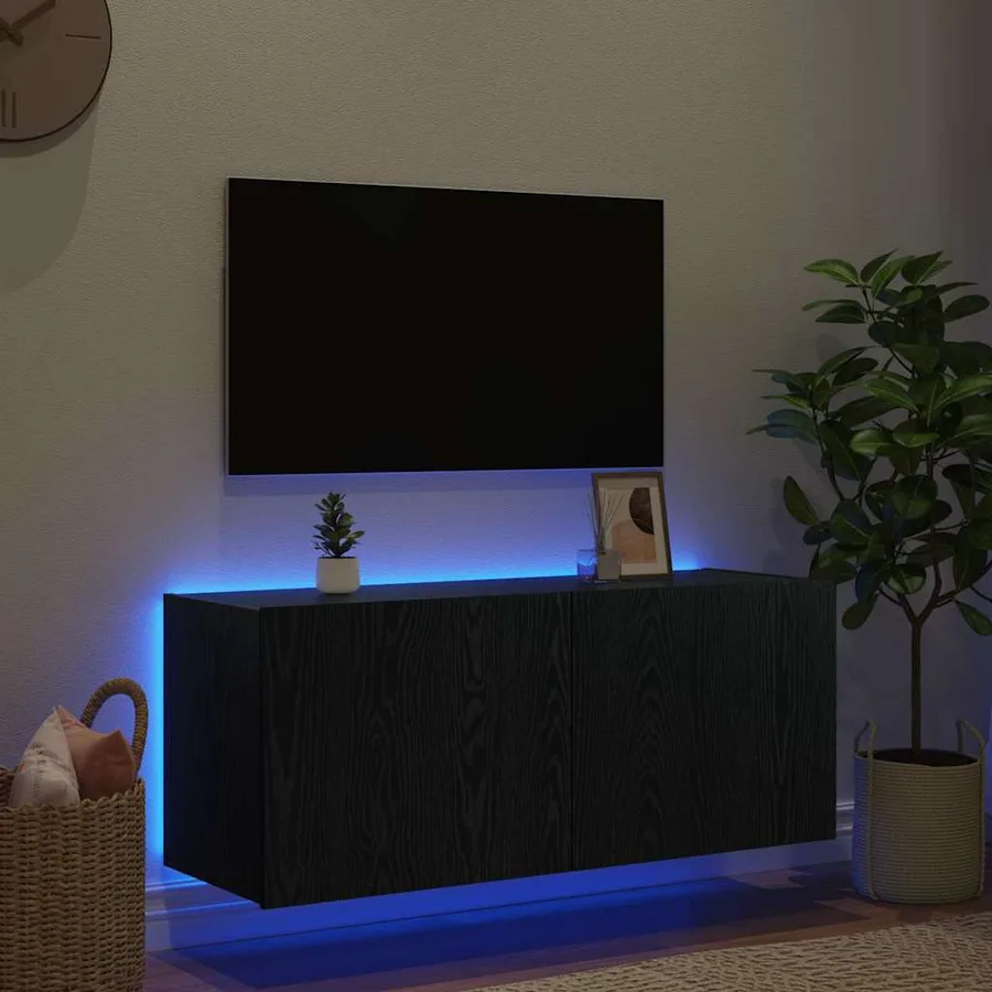 Meuble TV mural Chêne noir 100 x 35 x 41 cm Bois d'ingénierie - 5