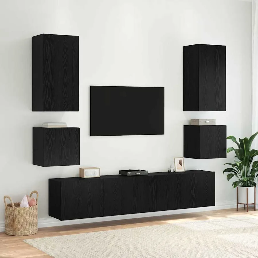 Meuble TV mural Chêne noir 100 x 35 x 41 cm Bois d'ingénierie - 6