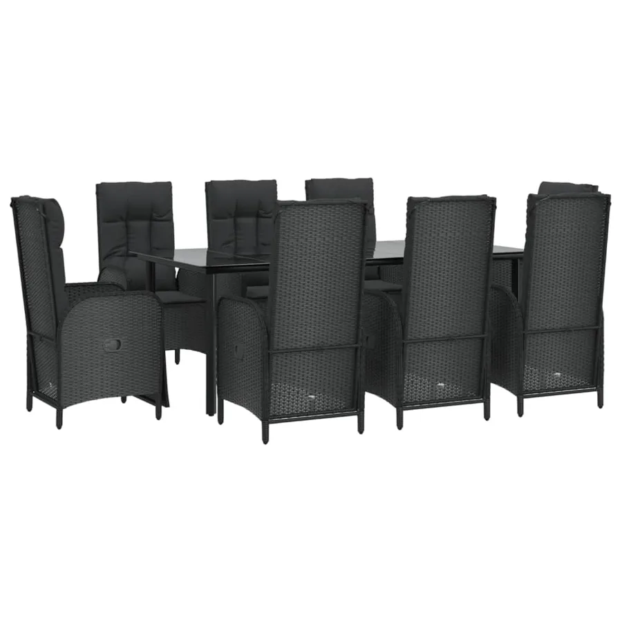 Ensemble à manger jardin 9pcs et coussins noir résine tressée - 3
