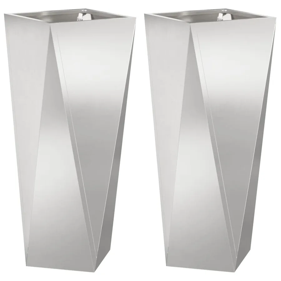 Jardinière 2 pc Argent 30 x 30 x 75 cm Acier inoxydable - 2