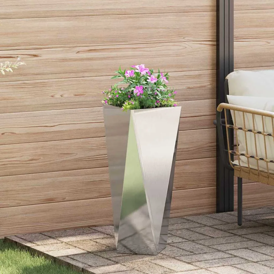 Jardinière 2 pc Argent 30 x 30 x 75 cm Acier inoxydable - 4