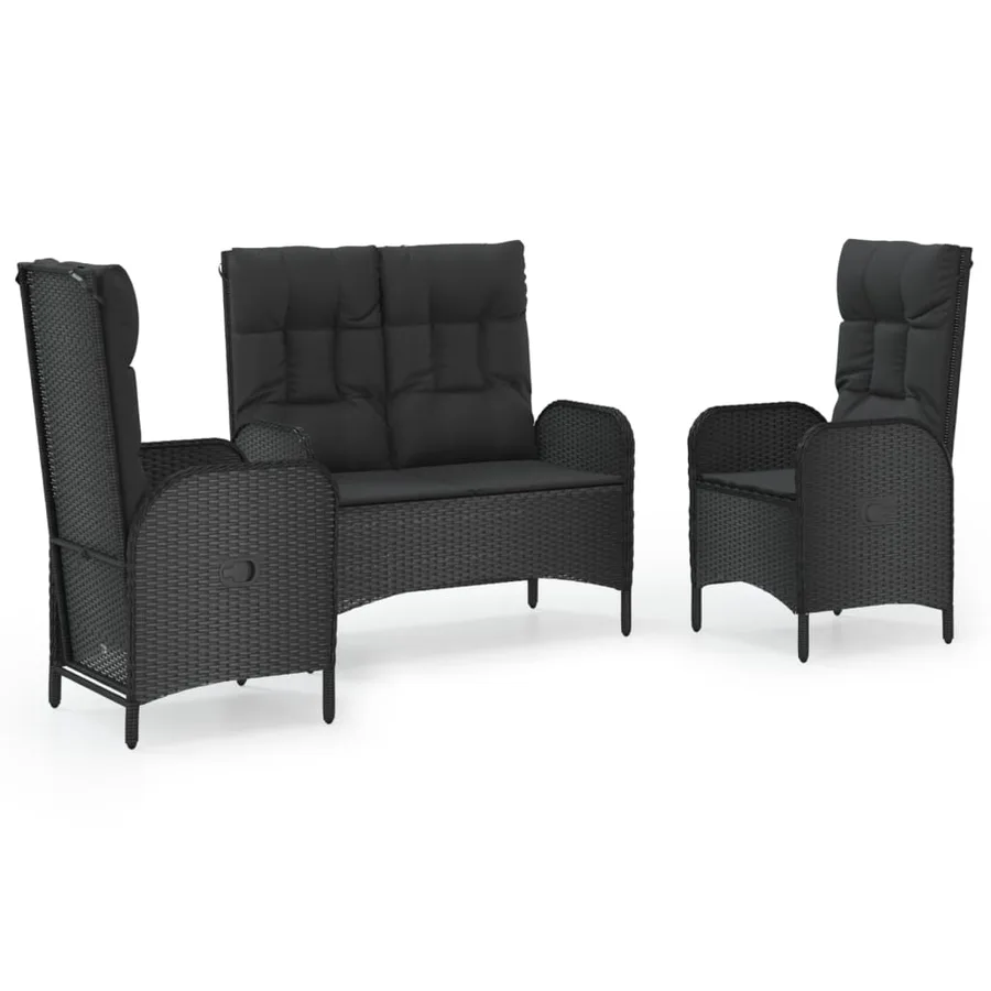 Ensemble à manger de jardin avec coussins 3 pcs Noir - 2