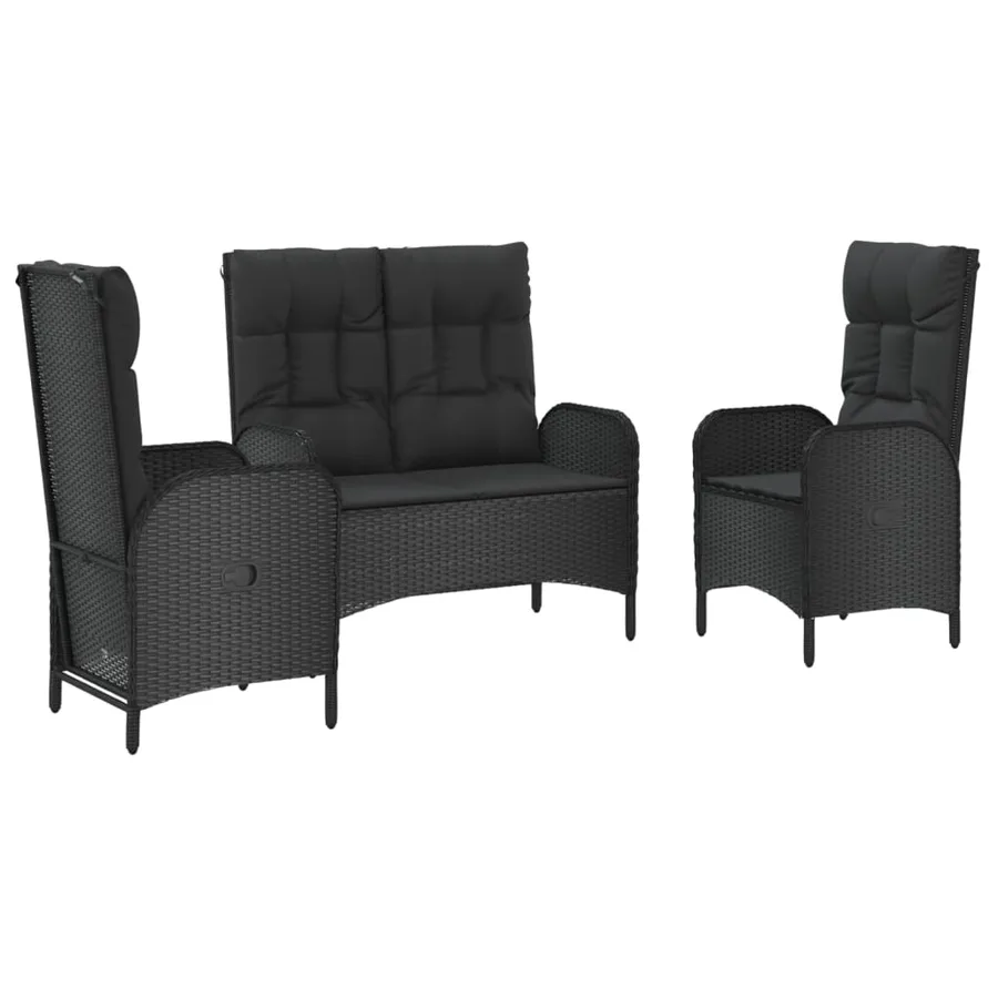 Ensemble à manger de jardin avec coussins 3 pcs Noir - 3