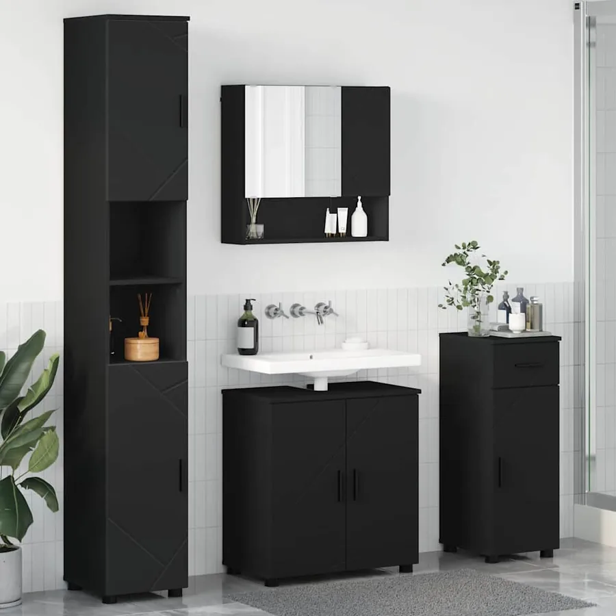 Ensemble de mobilier de salle de bain avec tiroir 4 pcs Noir