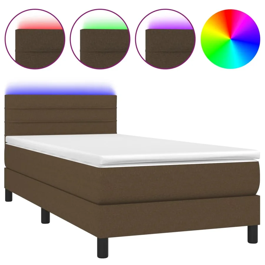 Sommier à lattes de lit matelas et LED Marron foncé 100x200 cm - 2