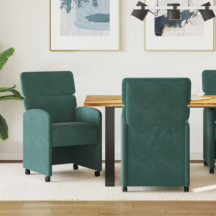 Chaises de Salle à Manger avec Roues 2 pcs Vert foncé Velours