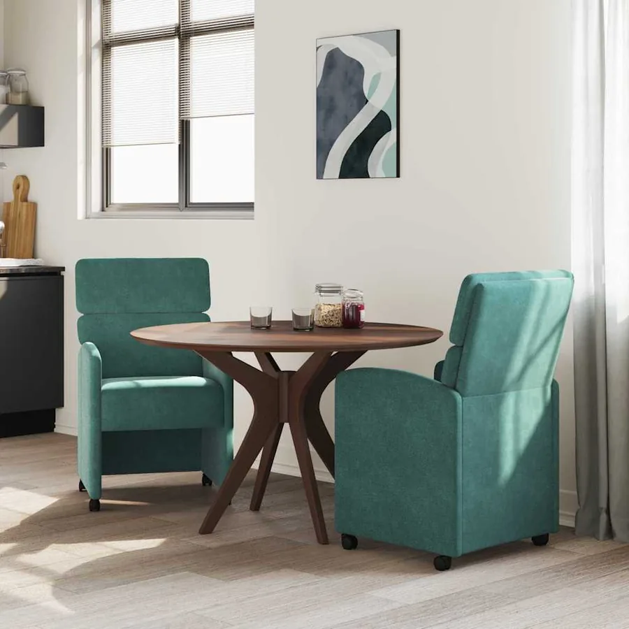 Chaises de Salle à Manger avec Roues 2 pcs Vert foncé Velours - 3