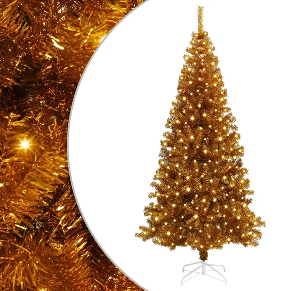 Sapin de Noël avec 300 LED avec support Doré 180 cm PET