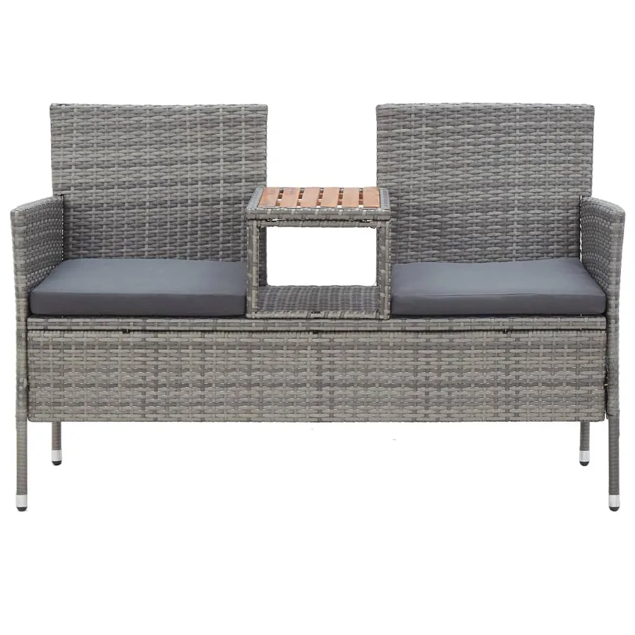 Banc de jardin 2 places et table à thé 143 cm poly rotin gris - 2