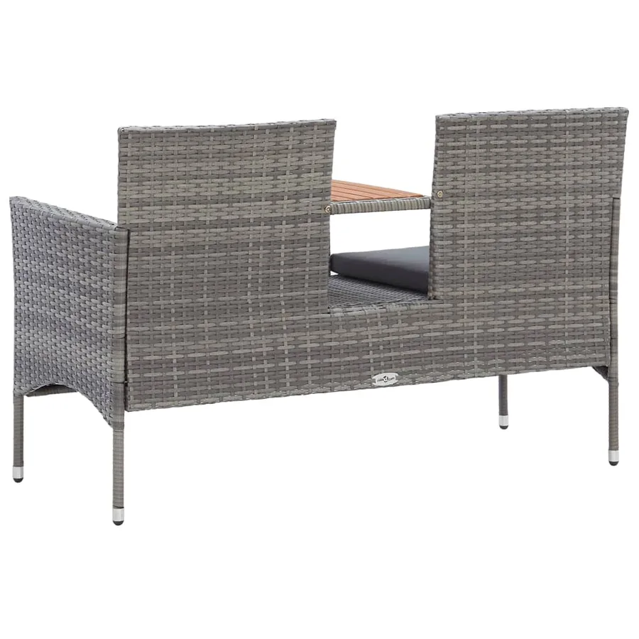 Banc de jardin 2 places et table à thé 143 cm poly rotin gris - 4
