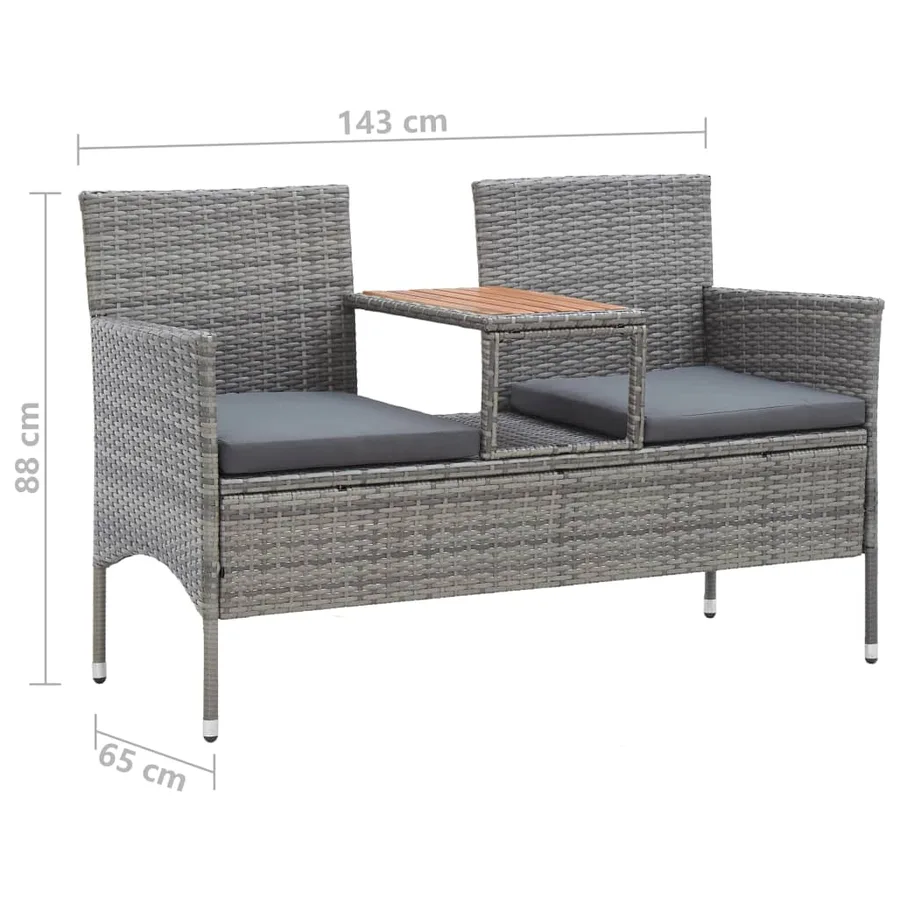 Banc de jardin 2 places et table à thé 143 cm poly rotin gris - 6