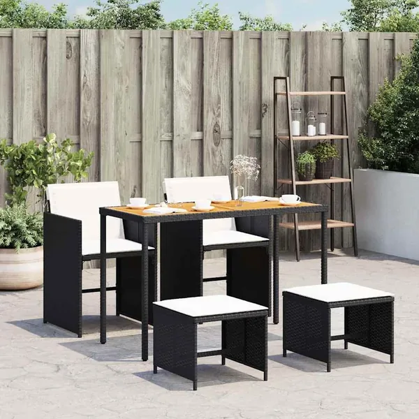 Ensemble à manger de jardin coussins 5pcs Noir Résine tressée