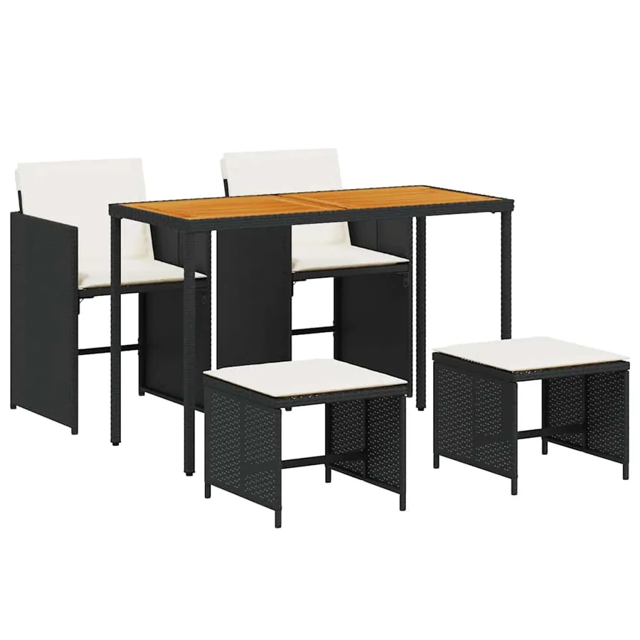 Ensemble à manger de jardin coussins 5pcs Noir Résine tressée - 2