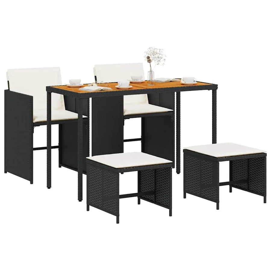 Ensemble à manger de jardin coussins 5pcs Noir Résine tressée - 3