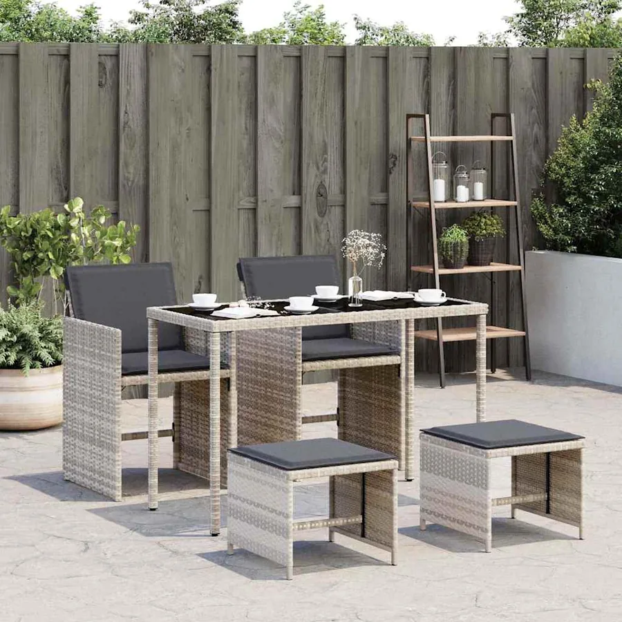 Ensemble à manger de jardin et coussins 5 pcs gris clair rotin