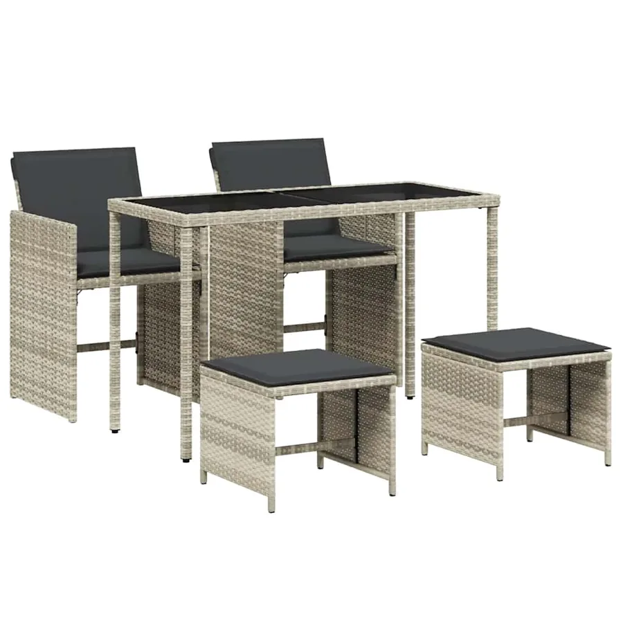 Ensemble à manger de jardin et coussins 5 pcs gris clair rotin - 2