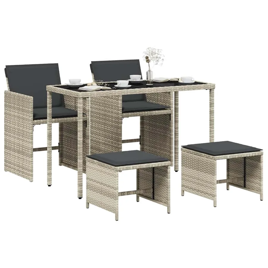 Ensemble à manger de jardin et coussins 5 pcs gris clair rotin - 3