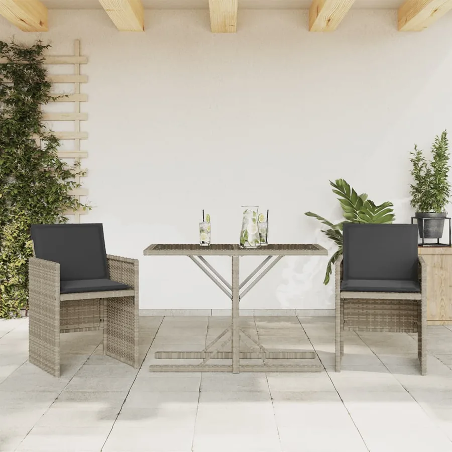 Ensemble de bistro 3 pcs et coussins gris clair résine tressée