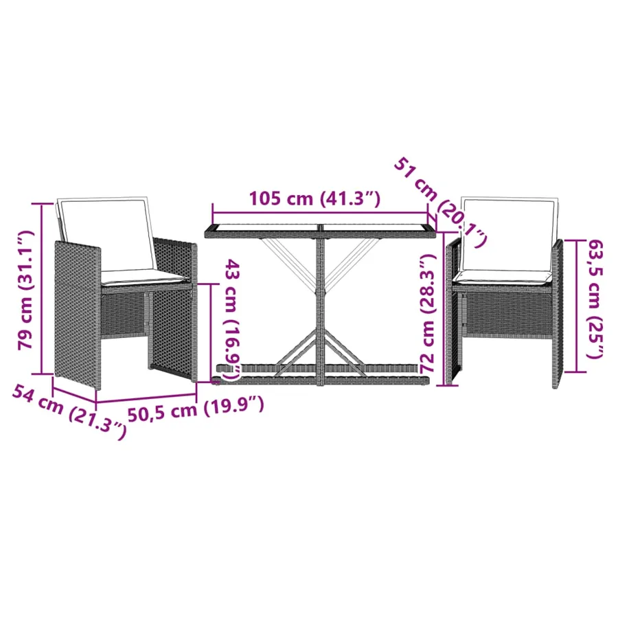 Ensemble de bistro 3 pcs et coussins gris clair résine tressée - 10