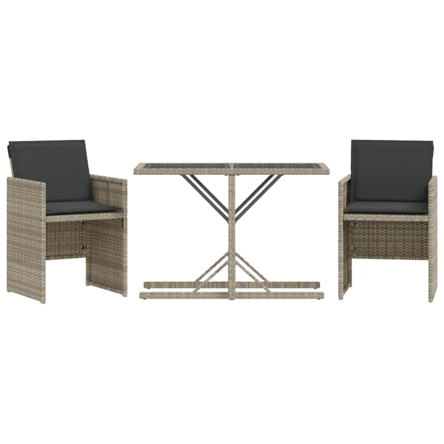 Ensemble de bistro 3 pcs et coussins gris clair résine tressée - 2