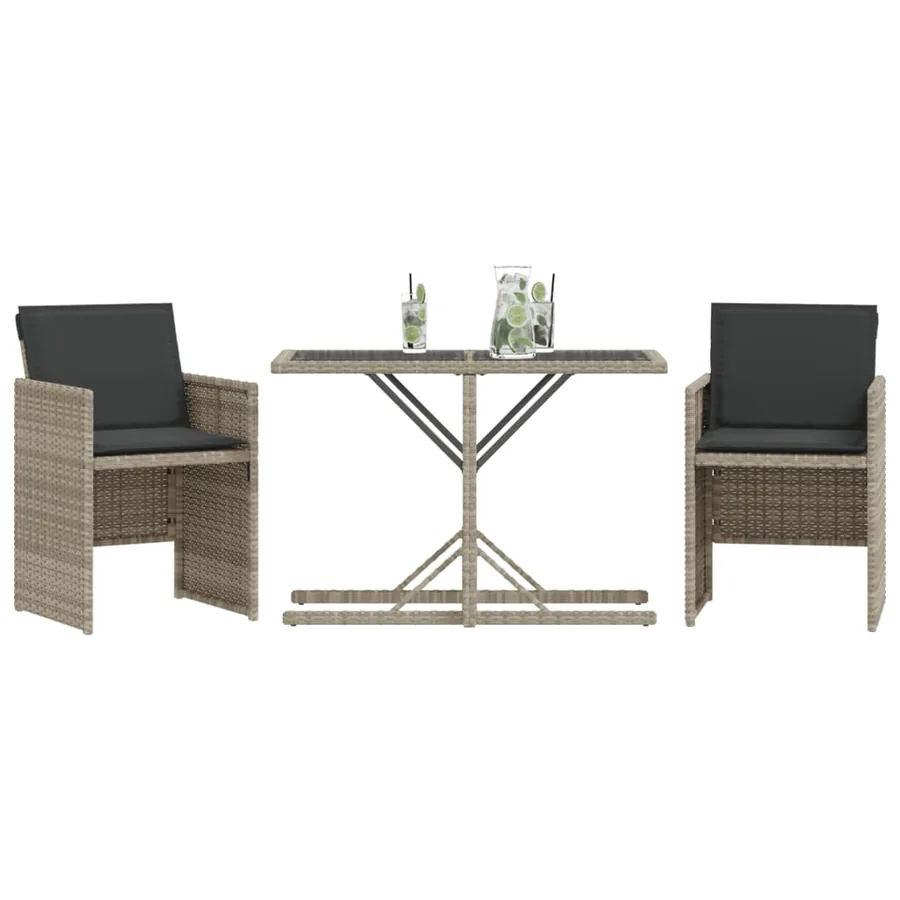 Ensemble de bistro 3 pcs et coussins gris clair résine tressée - 3