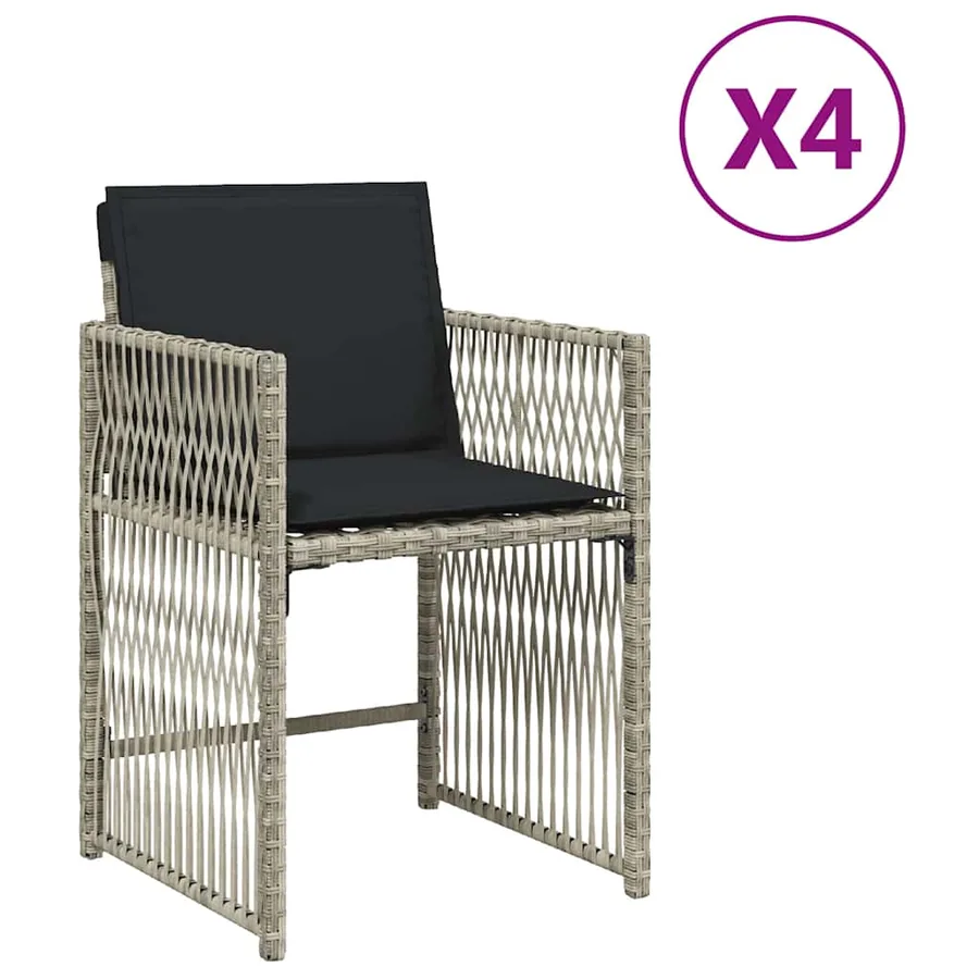 Chaises de jardin avec coussins lot de 4 gris clair poly rotin - 2