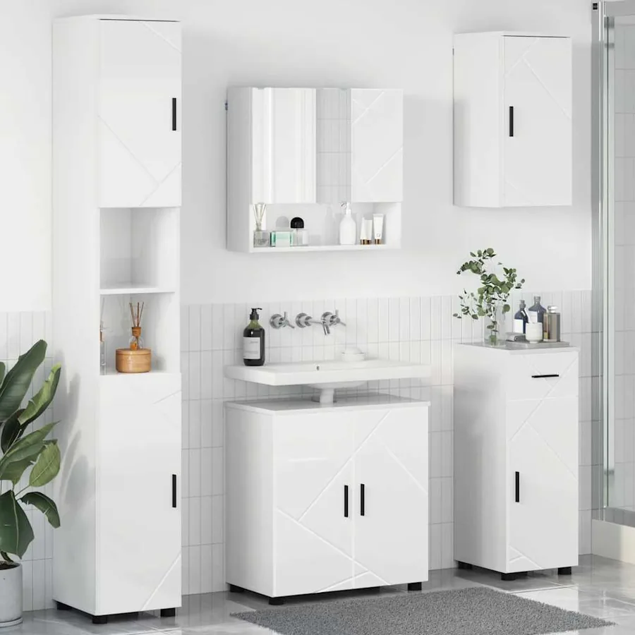 Ensemble de mobilier de salle de bain 5 pcs Blanc brillant