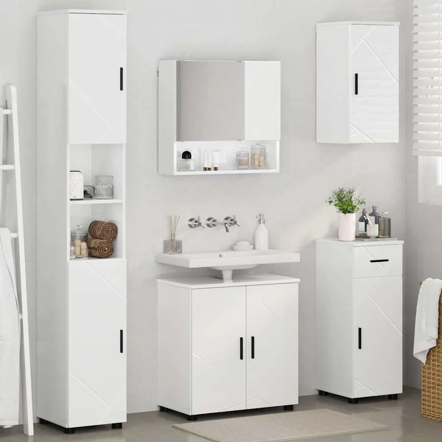 Ensemble de mobilier de salle de bain 5 pcs Blanc brillant - 4