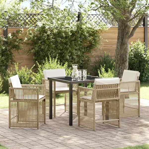 Ensemble de salle à manger pour jardin 5 pcs Beige polyrotin