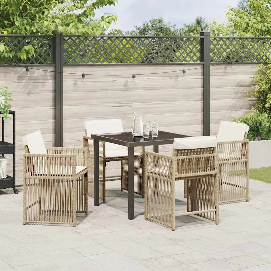 Ensemble de salle à manger pour jardin 5 pcs Beige polyrotin - 4