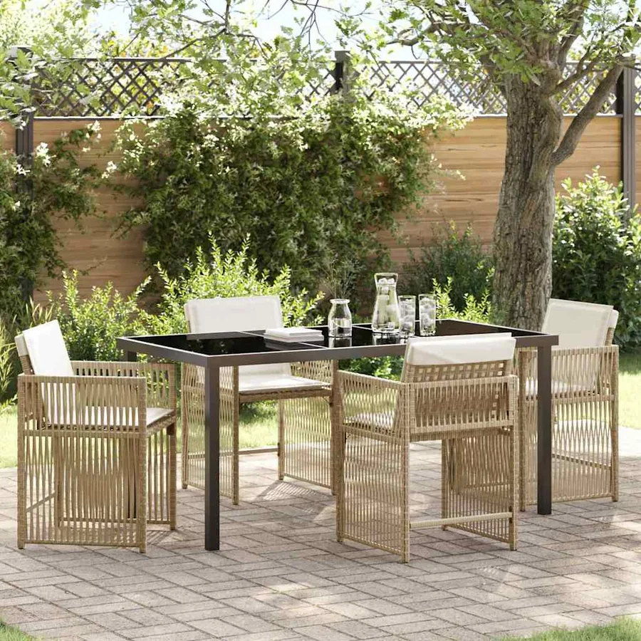 Ensemble de salle à manger pour jardin 5 pcs Beige polyrotin
