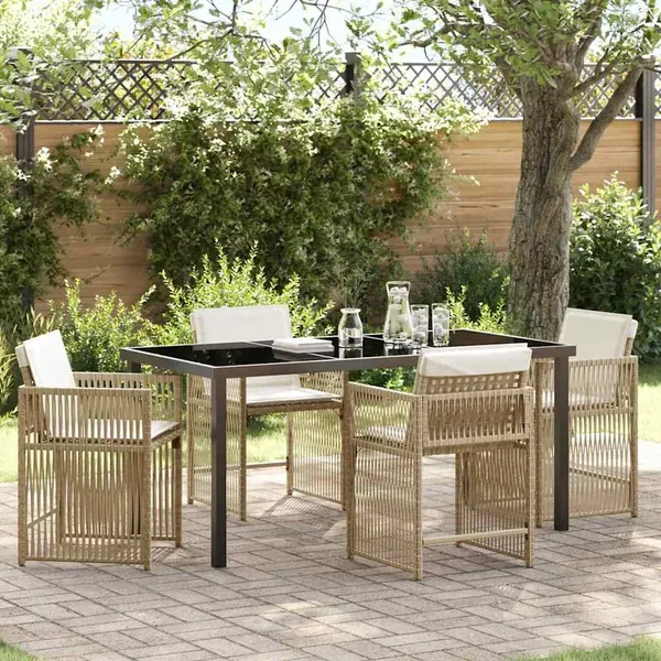 Ensemble de salle à manger pour jardin 5 pcs Beige polyrotin