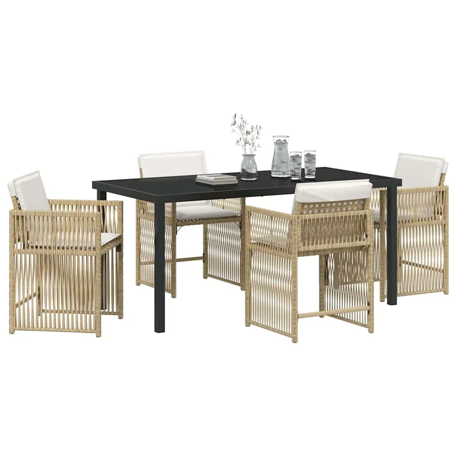 Ensemble de salle à manger pour jardin 5 pcs Beige polyrotin - 3