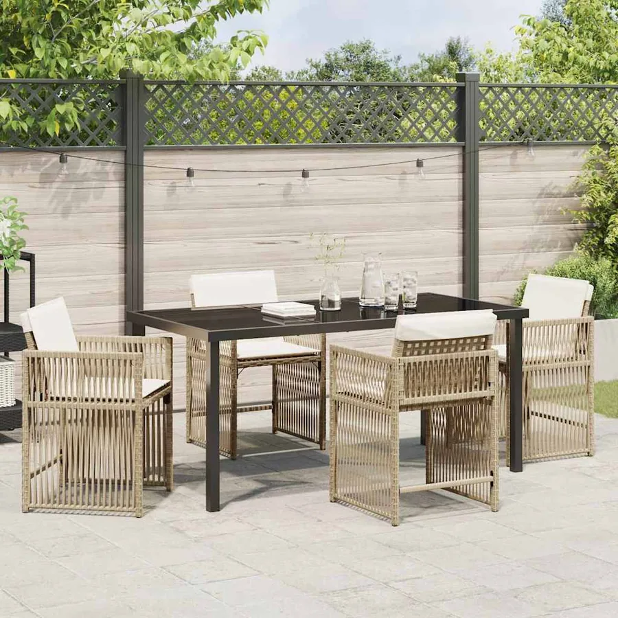 Ensemble de salle à manger pour jardin 5 pcs Beige polyrotin - 4
