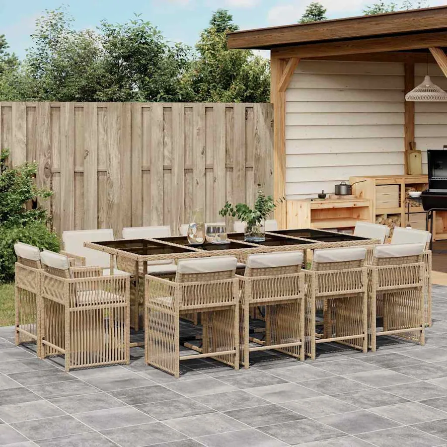 Ensemble à manger de jardin et coussins 13 pcs beige