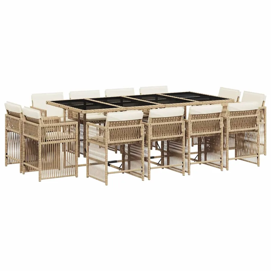 Ensemble à manger de jardin et coussins 13 pcs beige - 2
