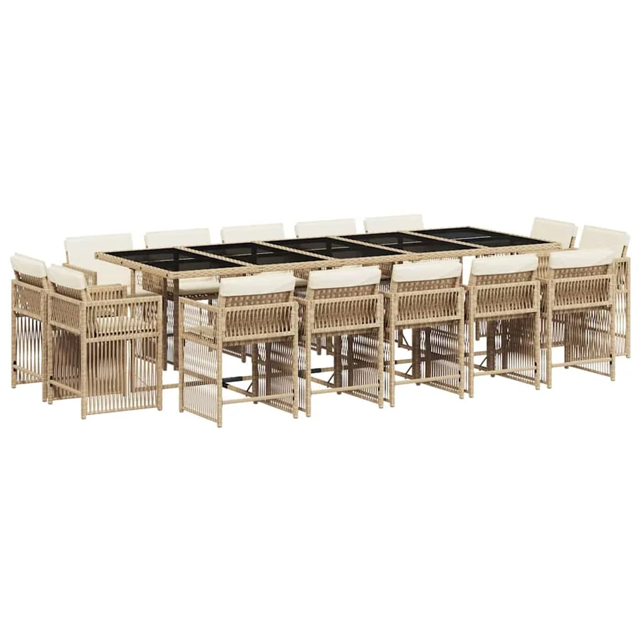 Ensemble à manger de jardin et coussins 15 pcs beige - 2