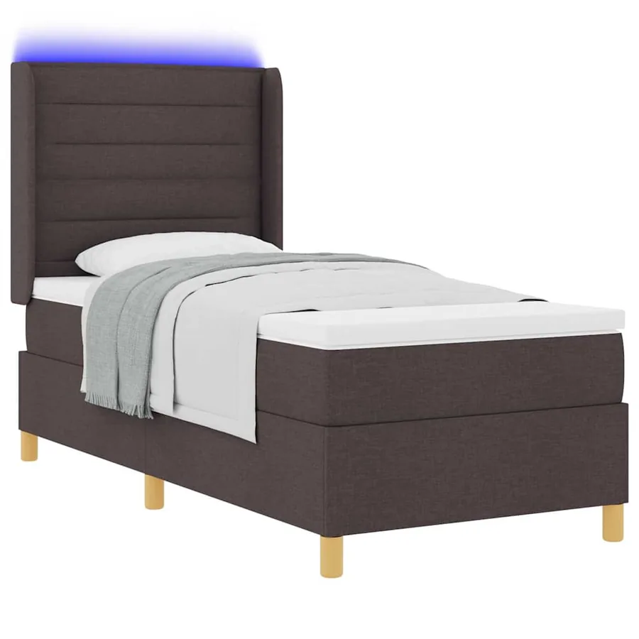Lit à ressorts avec bandes LED Marron 90 x 190 cm tissu - 3