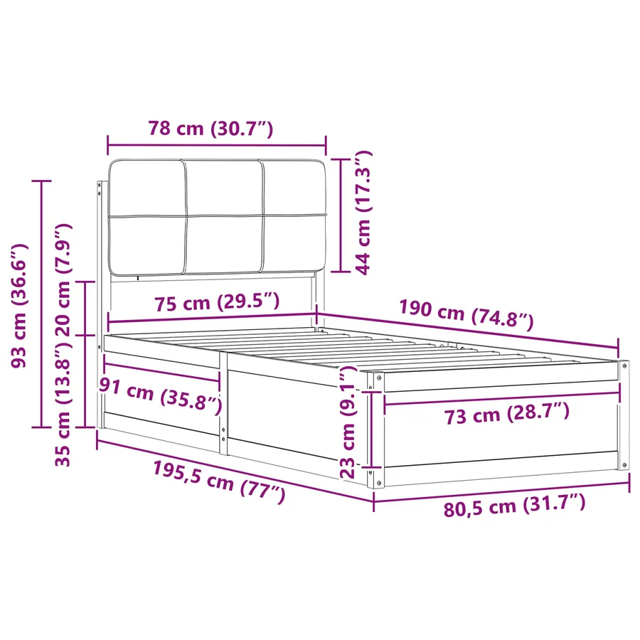 Cadre de lit avec tête de lit rembourrée Gris clair 75 x 190 cm - 11