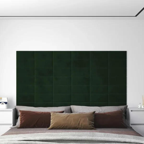 Tête de lit murale 12 pcs Vert foncé Velours