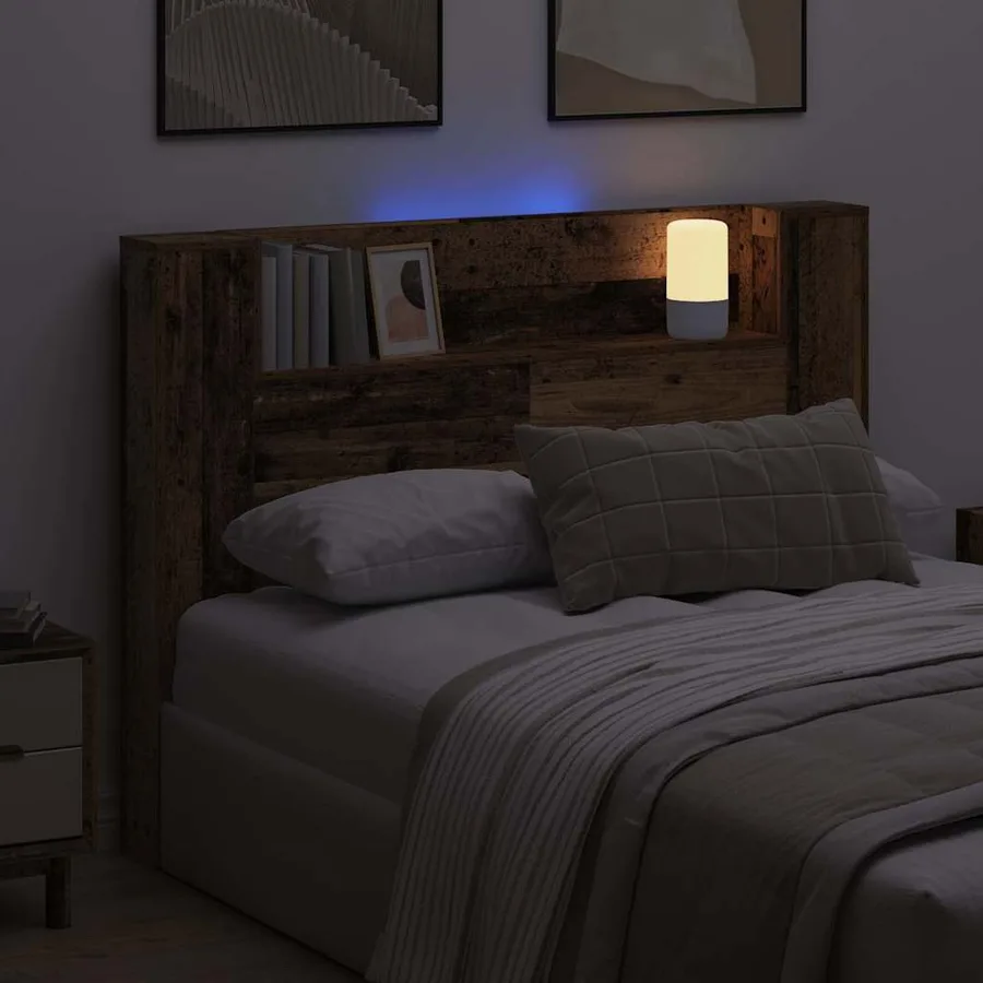 Tête de lit de rangement avec LED Bois ancien Bois d'ingénierie - 4