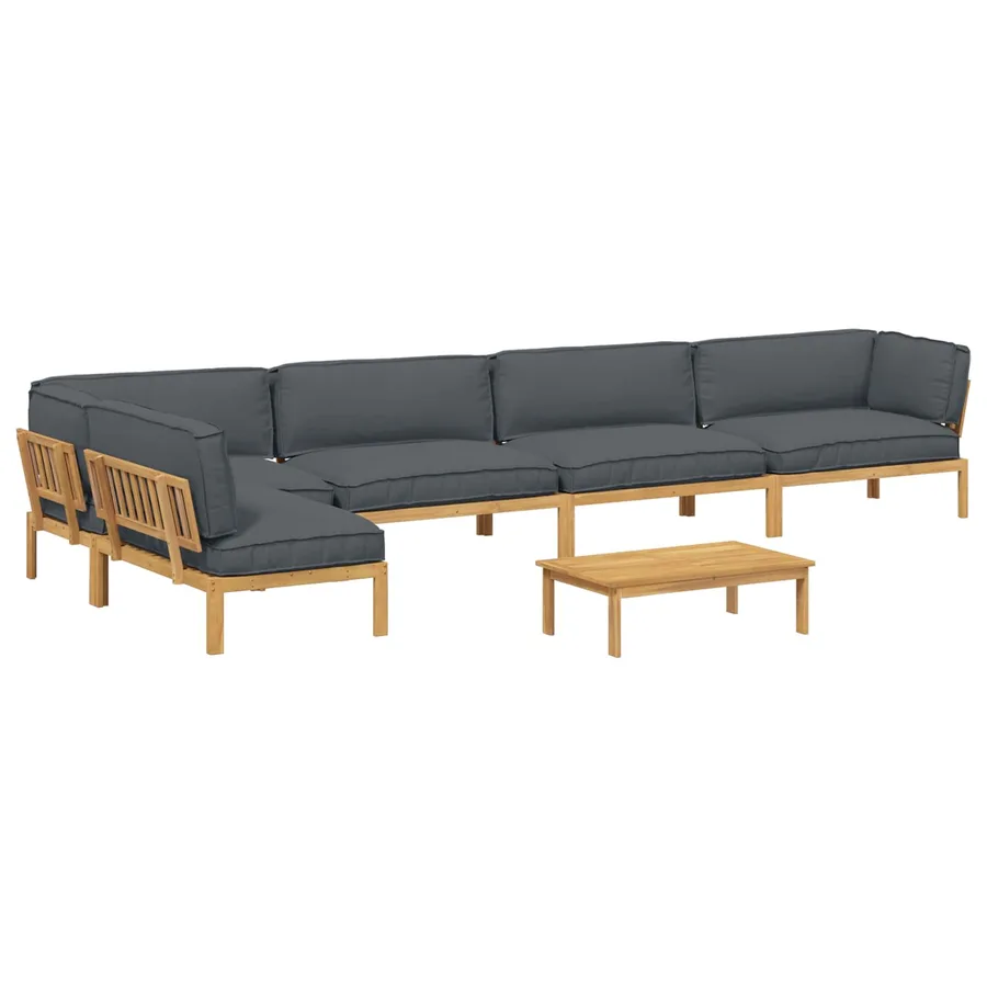Ensemble de Canapés Uni 6 pcs Anthracite Bois d'Acacia Massif - 2