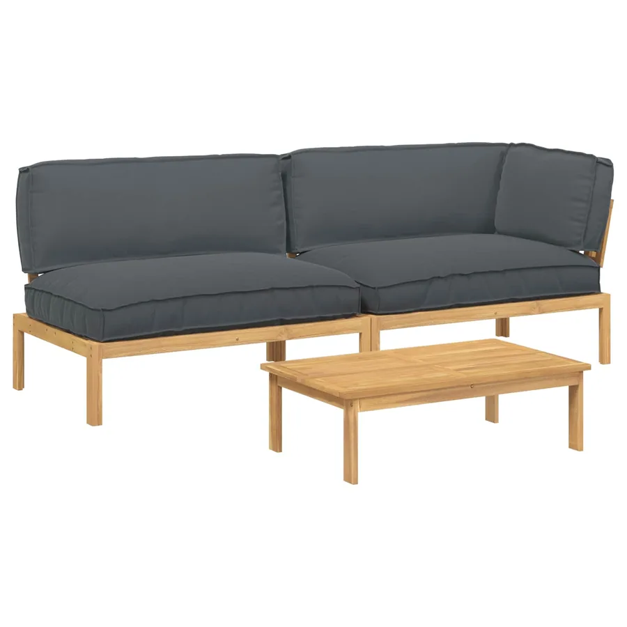 Ensemble de Canapés Uni 3 pcs Anthracite Bois d'Acacia Massif - 2
