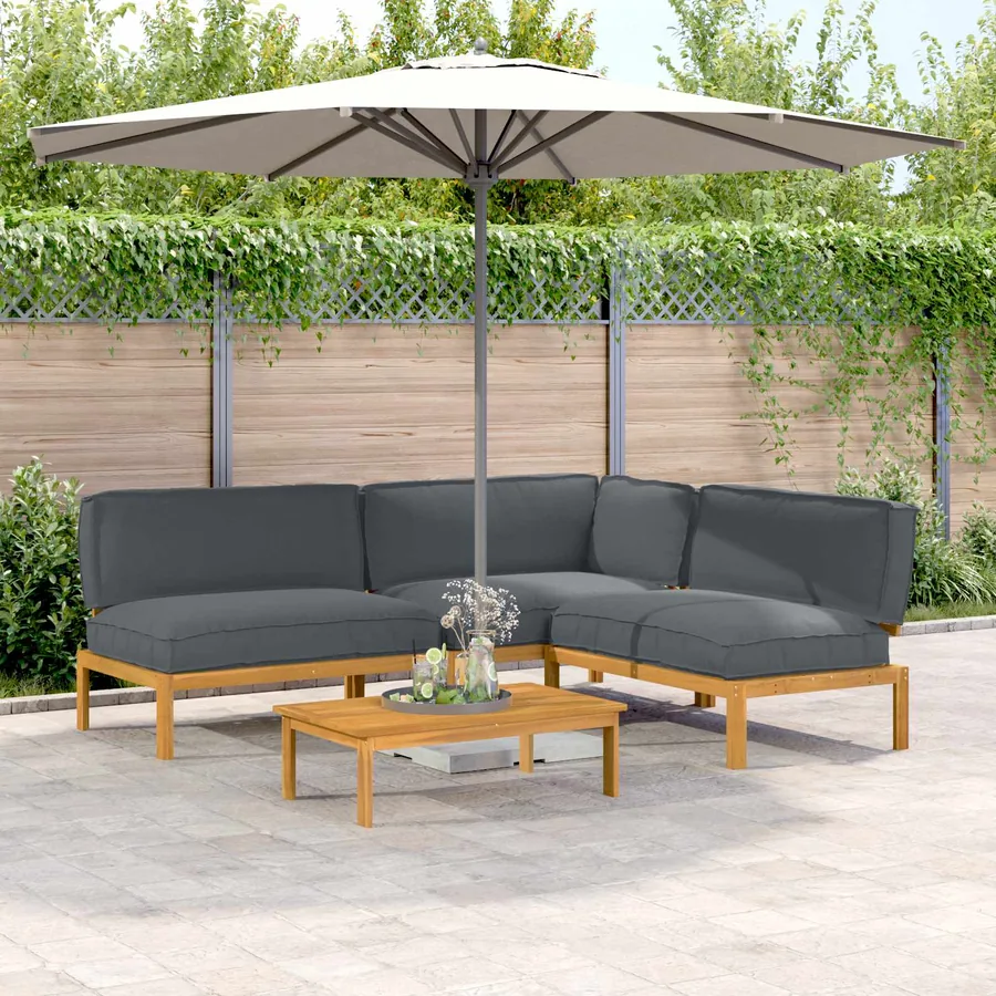 Ensemble de Canapés Uni 4 pcs Anthracite Bois d'Acacia Massif