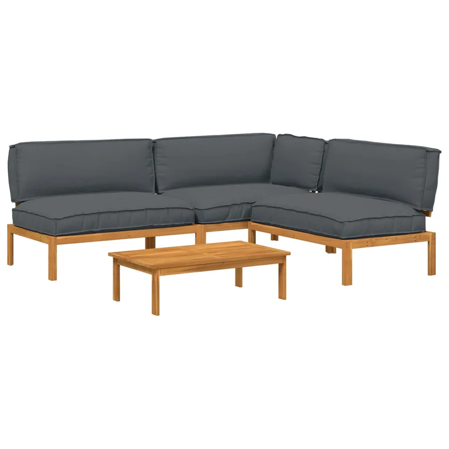 Ensemble de Canapés Uni 4 pcs Anthracite Bois d'Acacia Massif - 2