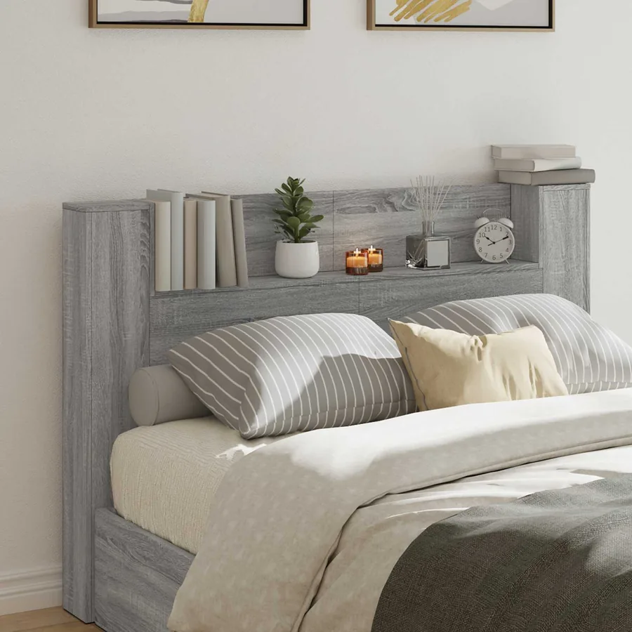 Tête de lit de rangement avec LED Sonoma gris Bois d'ingénierie