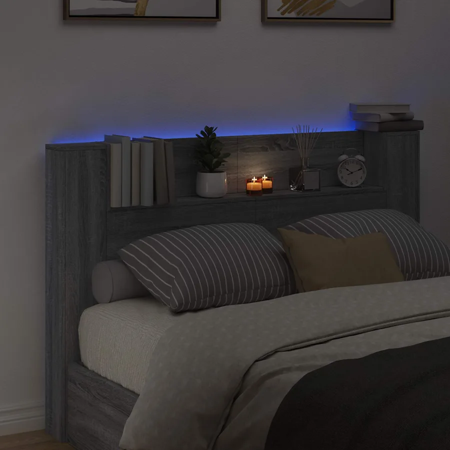 Tête de lit de rangement avec LED Sonoma gris Bois d'ingénierie - 4