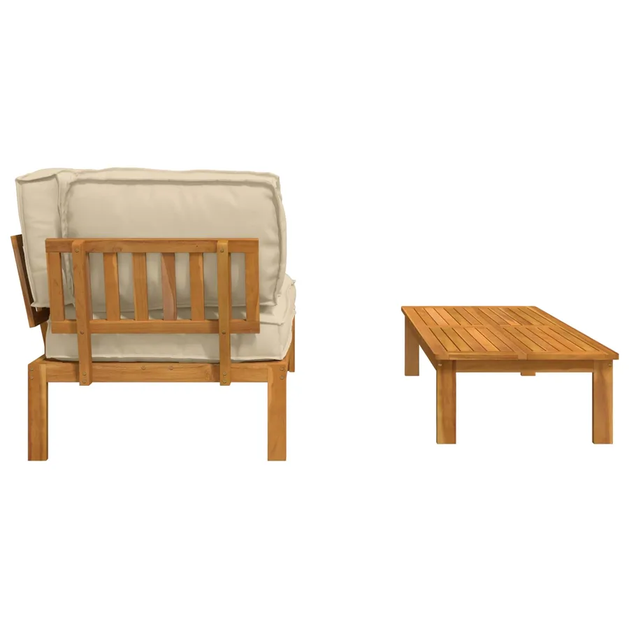 Ensemble de Canapés Uni 2 pcs Beige Bois d'Acacia Massif - 10