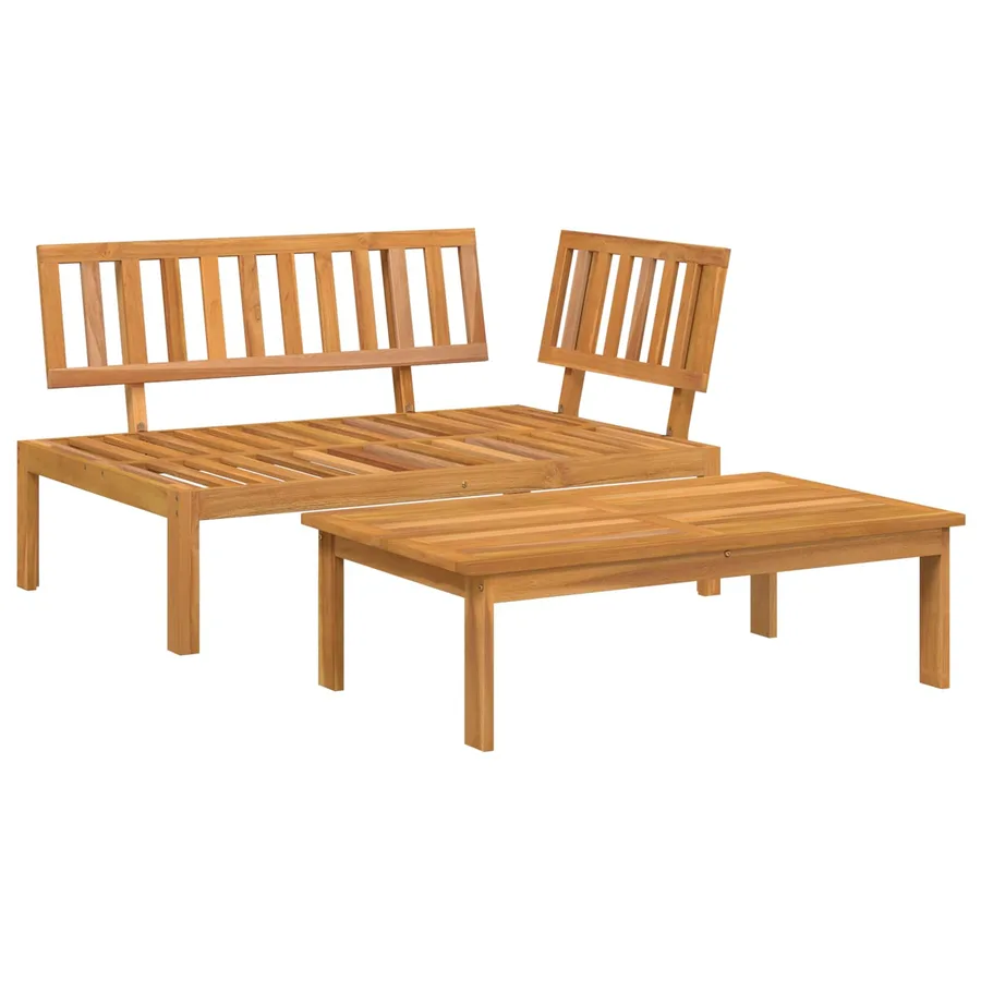 Ensemble de Canapés Uni 2 pcs Beige Bois d'Acacia Massif - 3